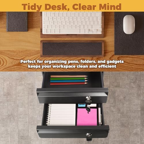 POPMOON 14" D Double Under Desk Drawer Lockable Pull Out Storage Organizer - Image 5
