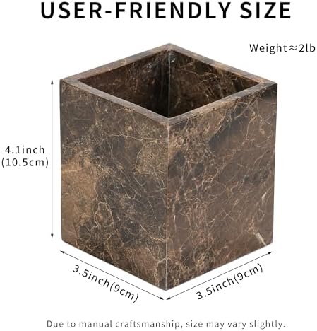 Marble Makeup Brush Holder - Brown Candle Toothbrush Cup for Bathroom Accessories, Decorative Pencil Organizer for Office Desk Aesthetic, Stone Utensil Container for Kitchen Countertop - Image 2