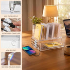 Acrylic Desk Organizer with Drawers, Paper Organizer for Desk, Vertical File Organizer with 4 File Slots, Clear Desktop Office Organizer for Papers, Files & School Supplies - Image 3