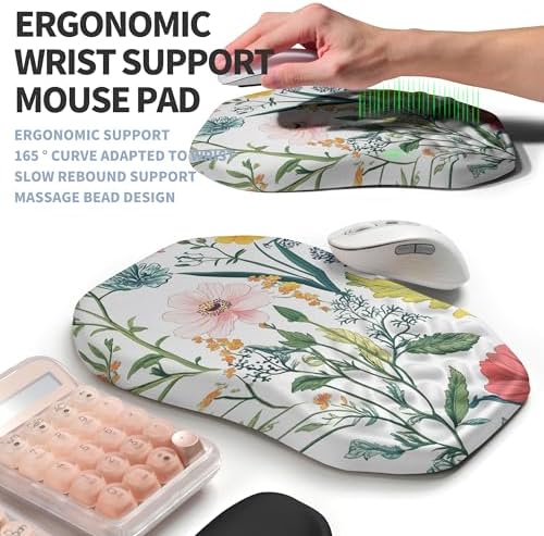 2-in-1 Ergonomic Set, Wave Keyboard Wrist Rest and Massage Slope Mouse Pad Wrist Support, Rebound Memory Foam for Relieve Carpal Tunnel Syndrome and Wrist Pain (Pink Flowers) - Image 3