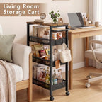 Slim Storage Cart with Wheels,9.1-inch 4 Tier Narrow Storage Cart with Wheels, Metal Kitchen Bathroom Laundry Organizer Shelf with Wood Top and Handle, Black - Image 5