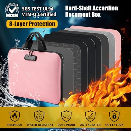 facka Fireproof Document Organizer Box with Lock, 13 Pocket Safe File Bag - Image 2