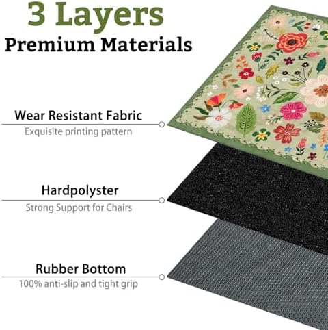 Office Chair Mat for Hardwood & Tile Floor,Boho Floral 60"x48" Office Computer Chair Mat for Rolling Chairs,Under Desk Non Slip Gaming Rug,Rubber Backing Large Low-Pile Carpet Protector Mat(Green) - Image 3