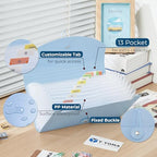 Y YOMA 8 Pack Coupon Organizer with 13 Pocket | Plastic Travel-Friendly Accordion Receipt Holder 10” x5.5” Expanding Folder for Small Bill Business Cards Tax Item Ticket, Pastel Design - Image 3