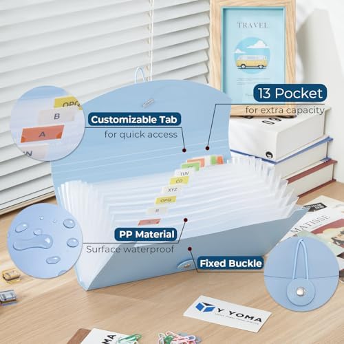 Y YOMA 8 Pack Coupon Organizer with 13 Pocket | Plastic Travel-Friendly Accordion Receipt Holder 10” x5.5” Expanding Folder for Small Bill Business Cards Tax Item Ticket, Pastel Design - Image 3