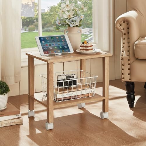 YUFAM 2 Tier Printer Stand with Storage,Under Desk Shelf Printer Table,Small Printer Stand with Wheels,Rolling Printer Cart for Office - Image 6