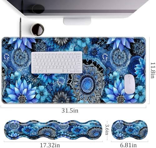 Keyboard Wrist Rest+Mouse Wrist Pad+Desk Pad Set,Memory Foam Ergonomic Easy Typing Pain Relief for Computer Laptop Office Home - Mandala - Image 4