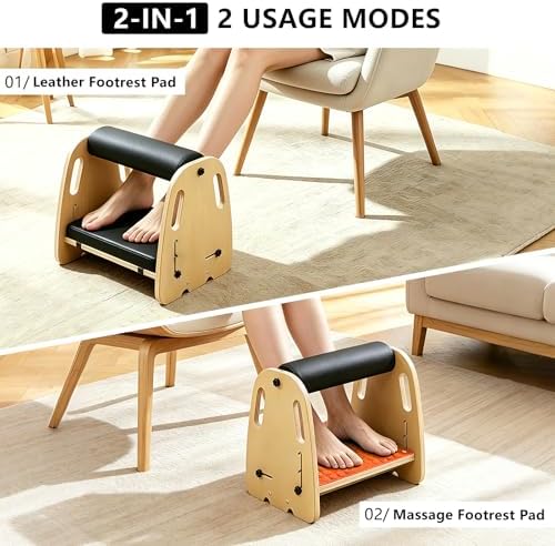 Under Desk Footrest,Massage & Leather Pads,3 Height Levels-Orange - Image 4