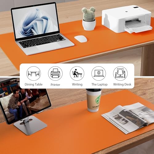 Aothia Faux Leather Desk Mat - Large Mouse Pad, Non-Slip PU Leather Blotter, Waterproof Writing Surface for Office and Home (Hermes Orange, 55" x 17") - Image 6