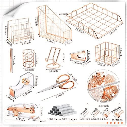 Yaomiao 13 Pcs Desk Accessories Set Organizer Office Supplies, Rose Gold - Image 2