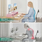 OPNICE Dual Computer Monitor Stand Riser, Desk Organizer with Drawer, Office Desk Accessories & Workspace Organizers for Home Office Supplies, Pink - Image 2