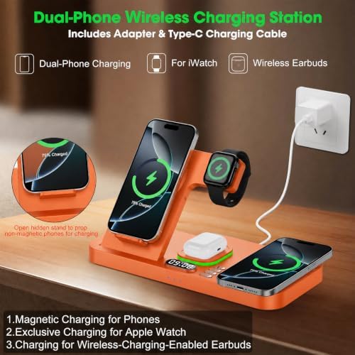 Dual Phone Foldable Wireless Charging Station for Apple, Couple&Family Use - Image 2