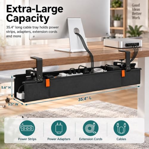 Fabric Under Desk Cable Management Tray 35.4” No Drill with Cable Ties - Image 2