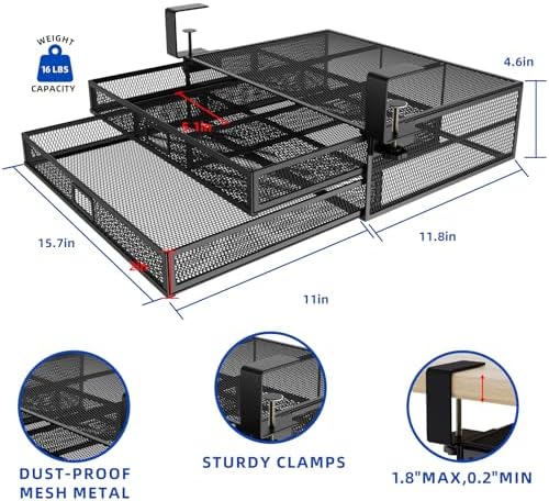 Under Desk Drawer Organizer No Drilling 2 Slide Out Drawer Under Table Storage Drawer Clamp On Under Desk Management Drawer Organizer Suitable for Home and Office - Image 2