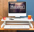 Rocelco 32" Height Adjustable Standing Desk Converter - Quick Sit Stand Up Dual Monitor Riser - Gas Spring Assist Tabletop Computer Workstation - Large Retractable Keyboard Tray - White (R ADRW) - Image 5