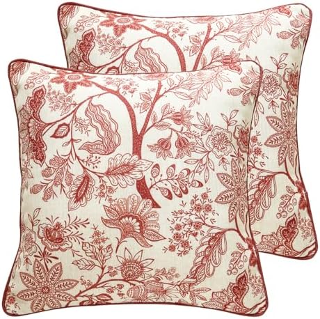 ISAENNE Designer Linen Square Throw Pillow Cover,Set of 2,18"x18"-Ruyi A by Isaennehomedecoration