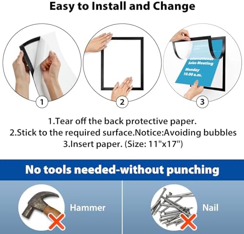 11"x 17" Self Adhesive Magnetic Sign Holder, Double Sided Window Magnetic Display Frame with Clear PVC and Strong Magnetic for Office/Store/Door/Glass/Refrigerator Display Frame(Black, 5Pack) - Image 6