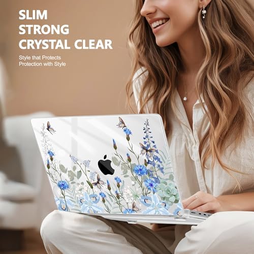 May Chen for 2026 MacBook Pro 14-inch M5 M4 M3 M2 M1 Pro/Max Chip, Release 2026 2025-2021, Model A3427 A3426 A3434 A3112 A3401 A3185, Plastic Hard Shell with Keyboard Cover, Blue Flowers - Image 4