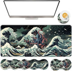TGFEWYTJYJ Extended Gaming Mouse Pad,Memory Foam Ergonomic Keyboard Mouse Wrist Rest Support Set,Large Desk Mat with Stitched Edges,Non-Slip Base Mousepad Home Office,Octopus in The Japan Waves by GFEWYTJYJ