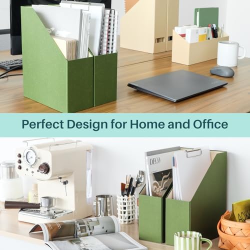 Magazine Holder - File Holder and Desk Organizer, Cardboard Book Organizer and Storage Box for Documents, Magazine Holder Rack for Office, Home and Classroom (Leaf Green, 6-Pack) - Image 2