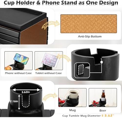 Couch Armrest Table with Cup Holder,,Fit Arms 5"and Wider,BlacK - Image 6
