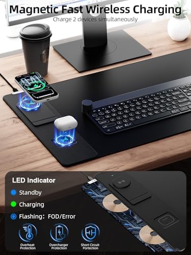 Wireless Charging Mouse Pad with Magnetic Phone Stand, 31.5"x15.8" Large - Image 2