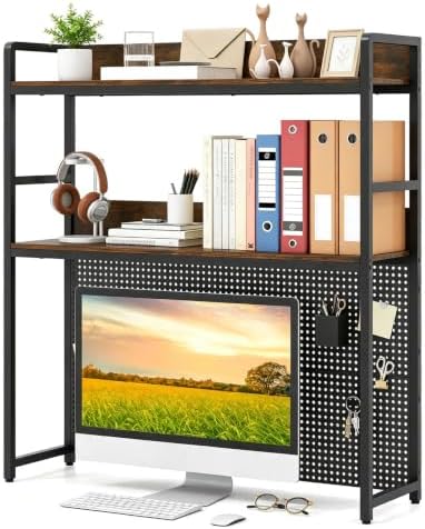 LDAILE 2-Tier Desk Hutch with Pegboard Desktop Organizer by LDAILY