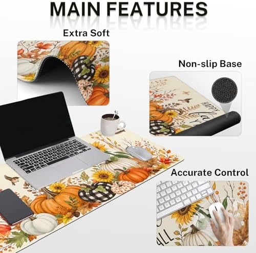 Britimes Keyboard Mouse Pad Set, 4 in 1 Desk Mat Set, Sunflower Fall - Image 3