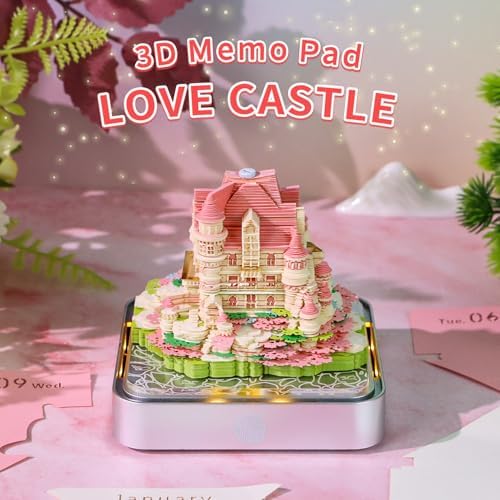 3D Memo Pad, 3D Calendar 2027, Time Piece Calendar, Tear-Off Calendars 2027, 3D Paper Carving Art Memo Pad, Art Carving Sticky Notes for Office Home Gifts Ornaments (Castle of Love) - Image 2