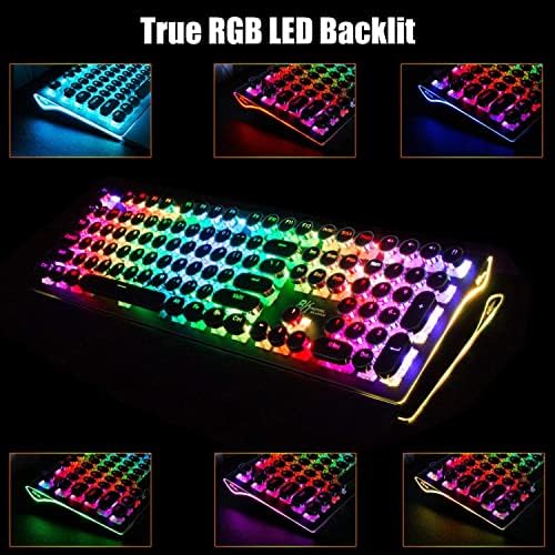 RK ROYAL KLUDGE S108 Typewriter Style Mechanical Gaming Keyboard with RGB Backlit, Wired PC Game Keyboard Full Size with Detachable Wrist Rest and Number Pad, Retro Round Keycaps, Red Switches Black - Image 5