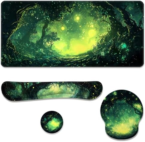 Magic Forest Desk Mat Set Green Fantasy Landscape Large Mouse Pad with Wrist Rest 4in1 Desk Mat for Desktop Ergonomic Keyboard Wrist Support Anti-Slip Computer Ergonomic Mouse Pad Home Office Gaming by Unknown