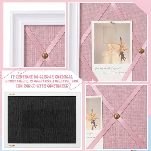 DoubleFill White Bulletin Board 21"×27" Linen Fabric Decorative Board Hanging Memo Boards for Women Large Cork Bulletin Boards for Home Office with 20 Pushpins - Pink Linen with White Frame - Image 4