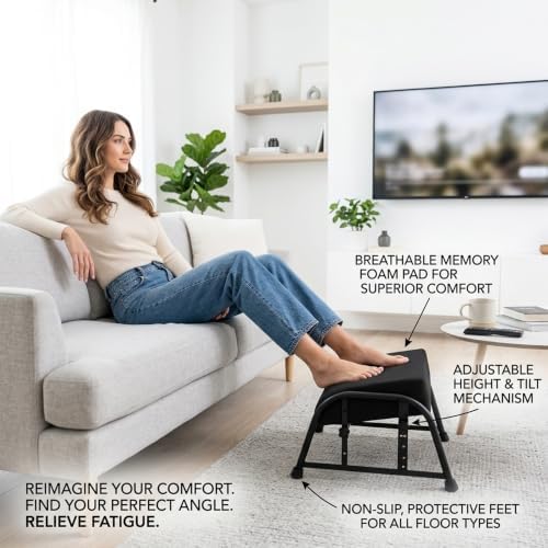 10-Level Adjustable Under Desk Footrest, XL Black Metal Frame - Image 6