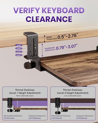 Ergonomic Mouse & Keyboard Tray Under Desk, 20x11.8 in Board, Brown - Image 6