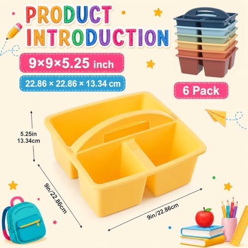 6 Pack Plastic Classroom Organizer Caddy with Handle, Boho Earthy - Image 2