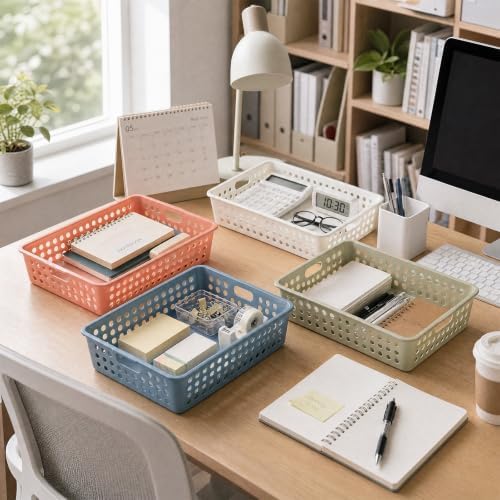 8 Pack Classroom Paper Basket, A4 Organizing Boho Trays for Teachers Students, Fun Turn-in Bins, Classroom Storage Plastic Organizer Holder for Office Desk Room Trays - Image 2
