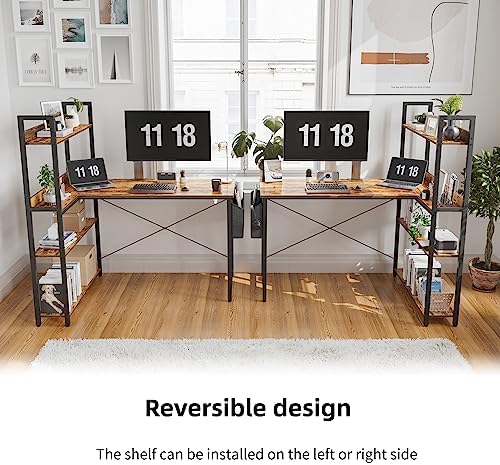 Treesland 55 Inch Computer Desk with Storage Shelves, L Shaped Desk with Storage, Corner Desk with Shelves, Home Office Desks, Bookshelf Desk, Writing Study Desk for Bedroom, Brown - Image 5