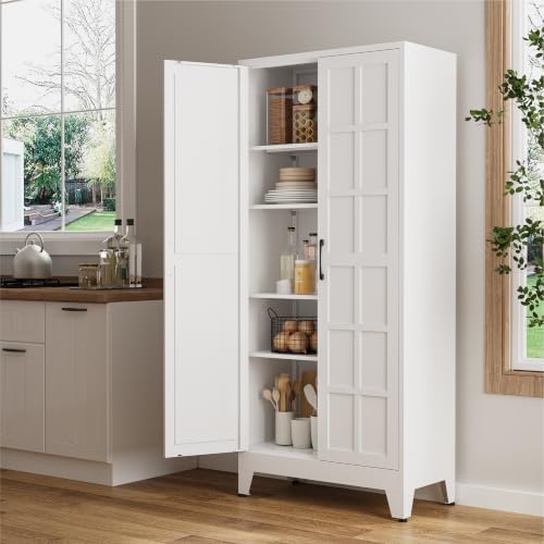COFaR 71" White Farmhouse Pantry Cabinet with Doors and Adjustable Shelves - Image 5