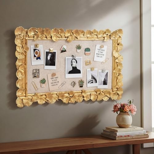 Wonderjune Linen Display Pinboard, Ginkgo Leaf, 30'' X 20'', Leaf Gold - Image 6