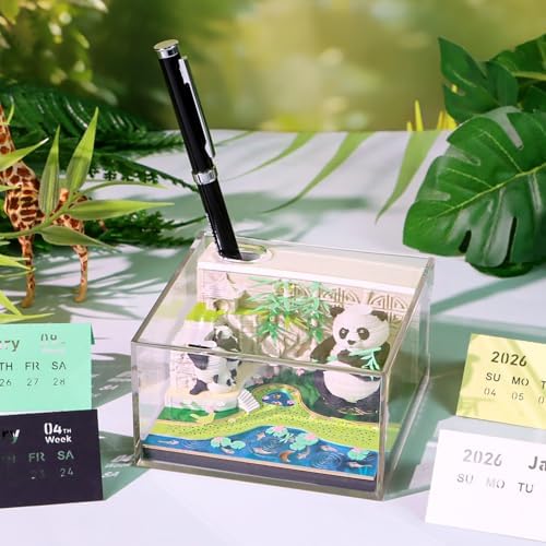 3D Calendar 2027, Tear-Away Desk Calendar, Paper Art Memo Pad, LED Light (Panda Bamboo Garden) - Image 2