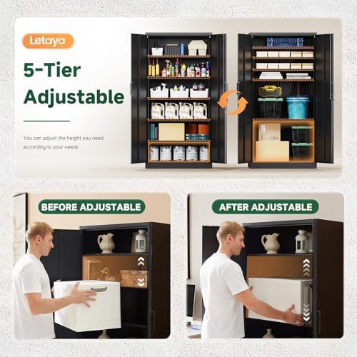 Letaya Metal Garage Storage Cabinets with Lock-72 Tall Tool Organizer Steel Lockers, 5 Adjustable Layers Shelves for Home,Office,Warehouse,Garage,(Black-72“) - Image 4