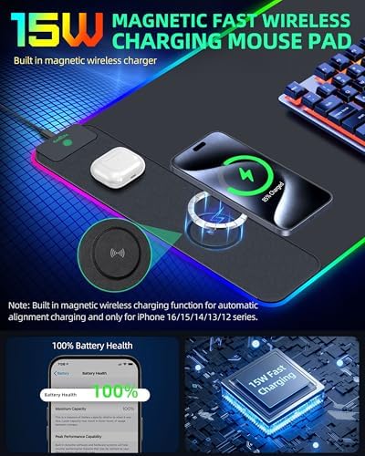 RGB Gaming Mouse Pad with 15 Magnetic Wireless Charging, 31.5"x15.7" - Image 2