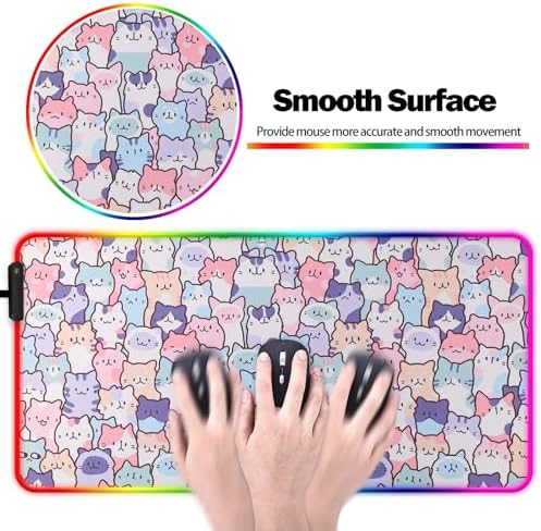 RGB Cute Kawaii Cat Gaming Desk Mat & Mouse Pad, XL, Pink - Image 3