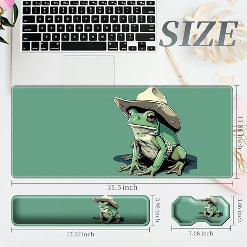 3Pcs Mouse Pad Set, Green Frog Large Gaming Mouse Pad with Stitched Edge, Ergonomic Memory Foam Keyboard Wrist Support and Mouse Wrist Rest Cushion, Pain Relief Non-Slip Desk Pad Combo - Image 2
