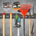 Garden Tool Organizer Wall Mount - Garage Storage and Organization Yard Tool Hanger with Adjustable Pegboard Hooks Shed Rack for Broom Mop Shovel Rake Trimmers, 32 inch Max 350lbs, Black - Image 6