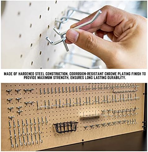 Hiltex 53108 100 Piece Metal Peg Board Hooks and Accessories Set, Pegboard Hooks Assortment, Bins & Hooks for Crafts, Organizer for Garage, Peg Board Tool Utility Hook, 1/4 Pegboard Hooks Accessories - Image 3