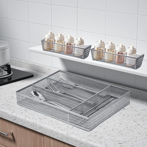 Neudeco Drawer Organizer Set, Silver, 5 Pack - Image 2