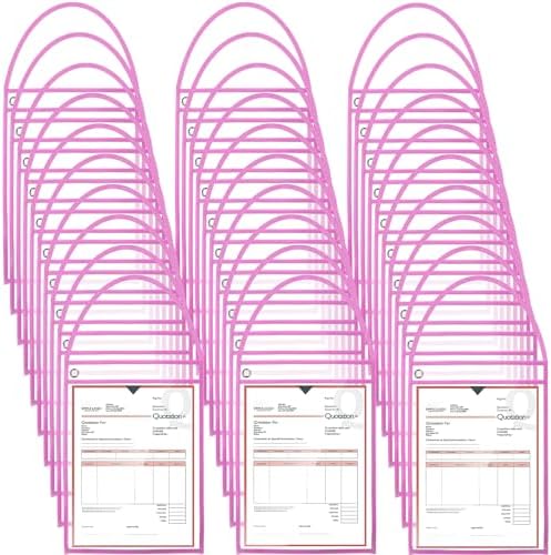 Geyee 50 Pack Job Ticket Holders Work Order Plastic Sleeves,Pink by Geyee