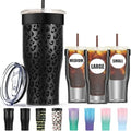 Universal Iced Coffee Sleeve - Upgraded Double Wall Reusable Stainless Steel Holder Sleeves Insulator for Cold Drinks Fits Starbucks Dunkin Donuts McDonalds Small Medium Large Cup (Black Leopard) by NICEYOS