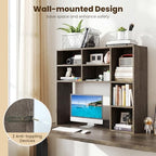 Giantex Desktop Bookshelf, Desk Hutch Dorm w/ 7 Cubes & 3 Adjustable Shelves, Desk Shelf for Up to 27" Computer Monitors, Wooden Desktop Storage Organizer for Dorm College Office Home (Grey Oak) - Image 7